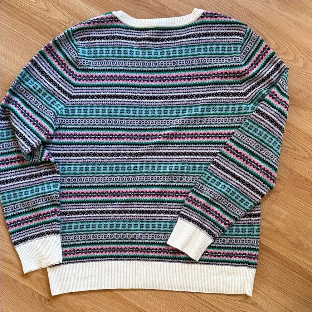 NWOT Talbots Striped Fair Isle Sweater Lamb Wool Size XL Soft Pink Green